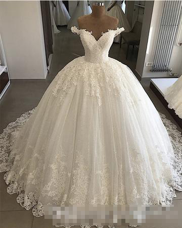 the Elegant Off Shoulder Ball Wedding Dresses Lace Applique Sweep Train Custom Made Plus Size Bridal Gown Vestido De Novia