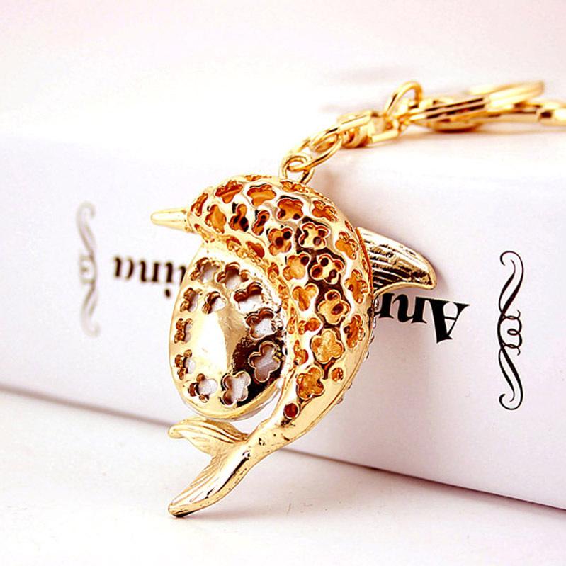 Dolphin Key Chain Colorful Drip Oil Rhinestone Animal Keychain Pendant Car Accessories Gold Tone Lobster Clasp Keys Ring Holder 3pcs