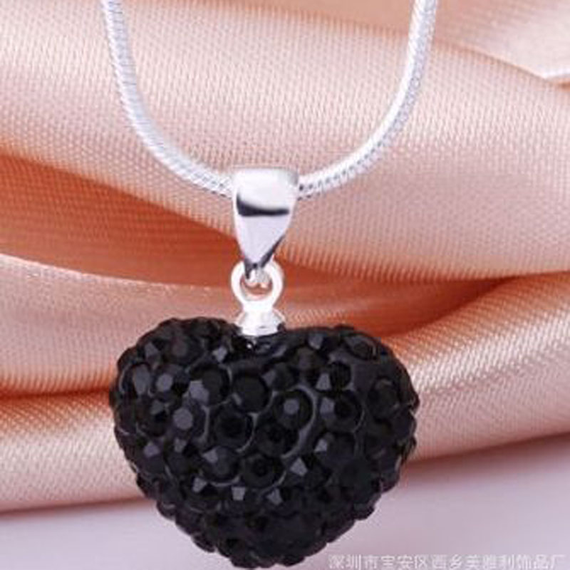 Hot Selling Love Heart Pendants Necklace Multicolor Genuine Crystal Disco Ball Lady s925 Silver Jewelry for Women Girls