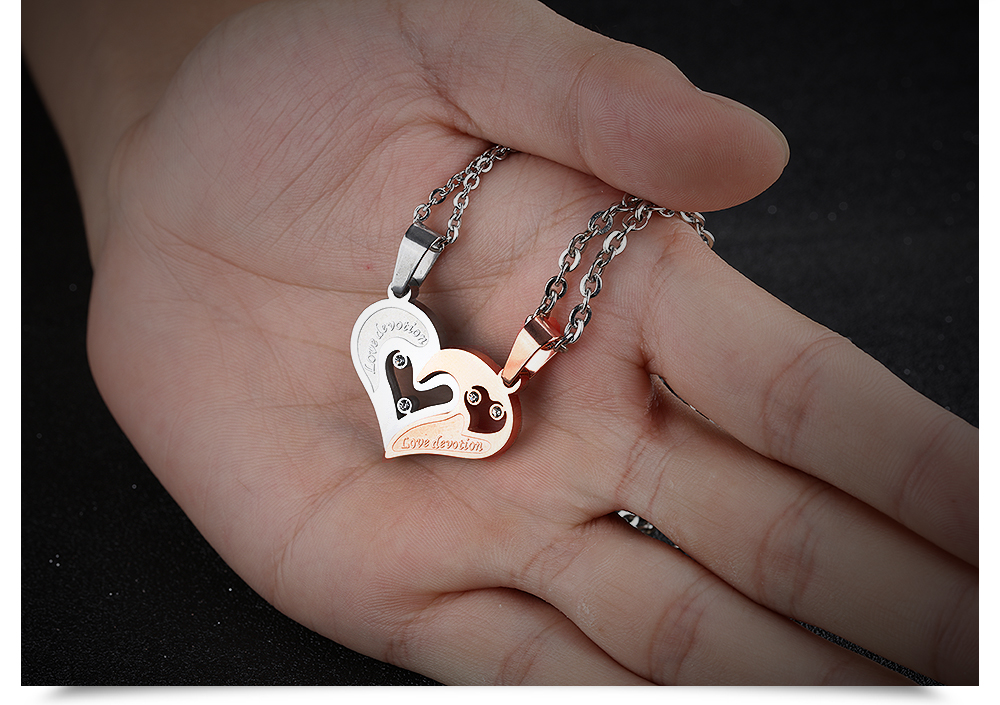 Lover Heart Shape Puzzle Pendant Necklace with Cubic Zirconia 14K Gold Plated Necklace Jewelry Lovers Gift