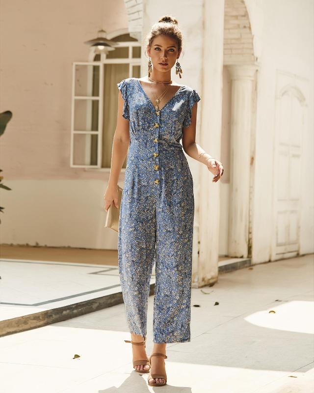 2020 Summer New European and American Hot Selling Women' Floral Casual Straight 9-Point Jumpsuit, Blue
2020 Summer New European and American Hot Selling Women' Floral Casual Straight 9-Point Jumpsuit, Blue