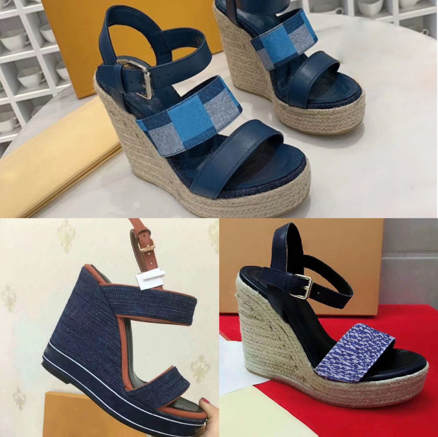 Sexy Luxury Women platform Straw Wedge Denim vintage sandal designer Platform Sandals Fashion Ladies Wedge Sandals Spikes Studded Shoes, Blue
Sexy Luxury Women platform Straw Wedge Denim vintage sandal designer Platform Sandals Fashion Ladies Wedge Sandals Spikes Studded Shoes, Blue