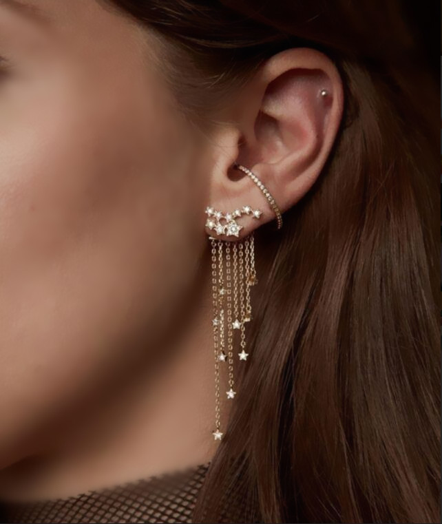 Fashion Cubic Zircon Tassel Drop Earrings Lady Trendy Star Dangle Linear Women Jewelry Gift