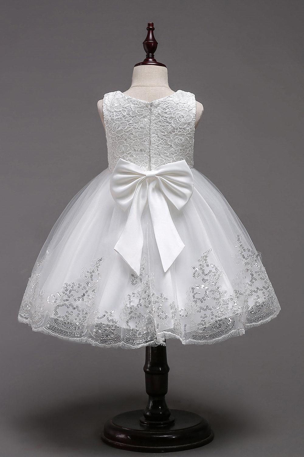 Flower Girls Dresses For Wedding Party Sleeveless Lace Appliques Ball Gown Birthday Girl Communion Pageant Gowns Kids Sequined Dress MC1731