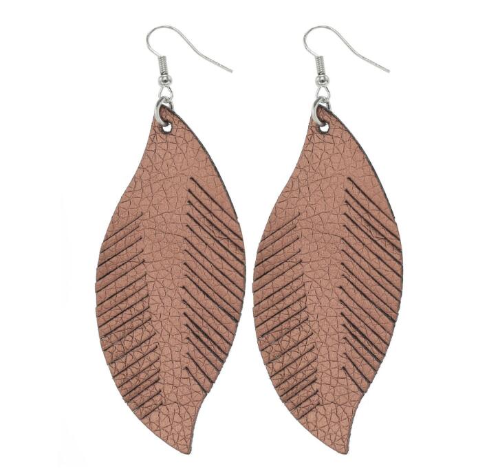 Bohemian Style Tassel Drop Earrings Feather Shape Charm Pendant Dangle PU Leather Earring For Women Lady GD104