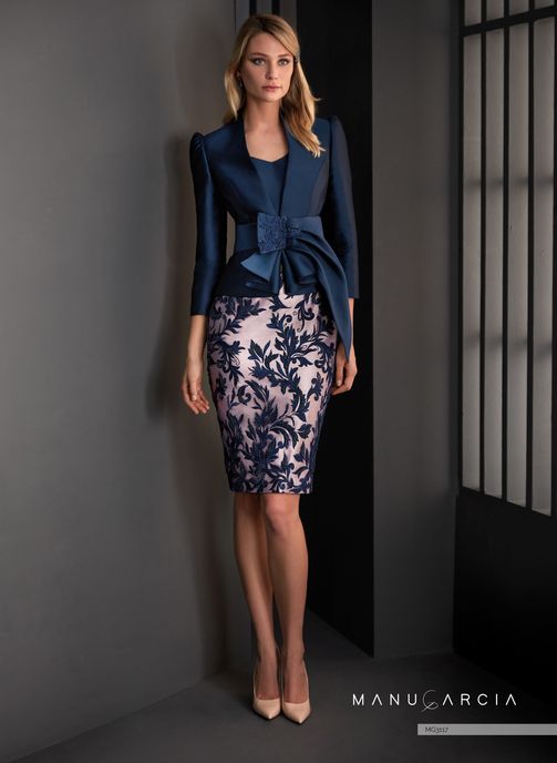 Navy Mother Of The Bride Dresses With Jacket Satin Appliqued V Neck Knee Length Wedding Guest Dress Cap Sleeve Plus Size Evening Gowns