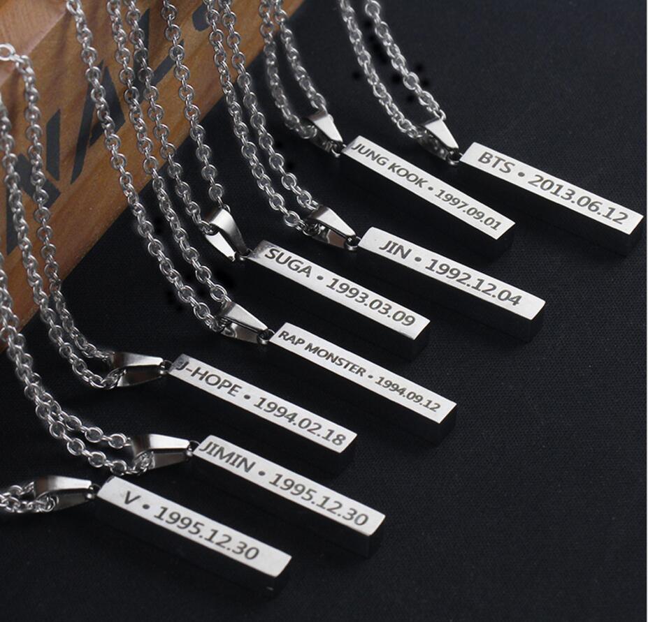 

KPOP Bangtan Boys BTS Steel Necklace JUNGKOOK V JHOPE JIN JIMIN SUGA RAP MONSTER for Fan Silver Idol Chain