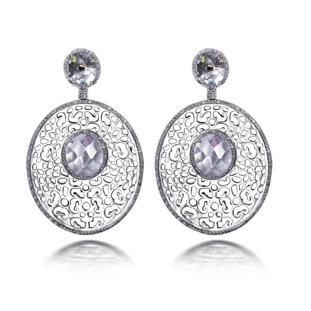 Fashion-gold plate earrings long oval design earrings for party high quality cubic zirconia earrings white gold filled jewelry