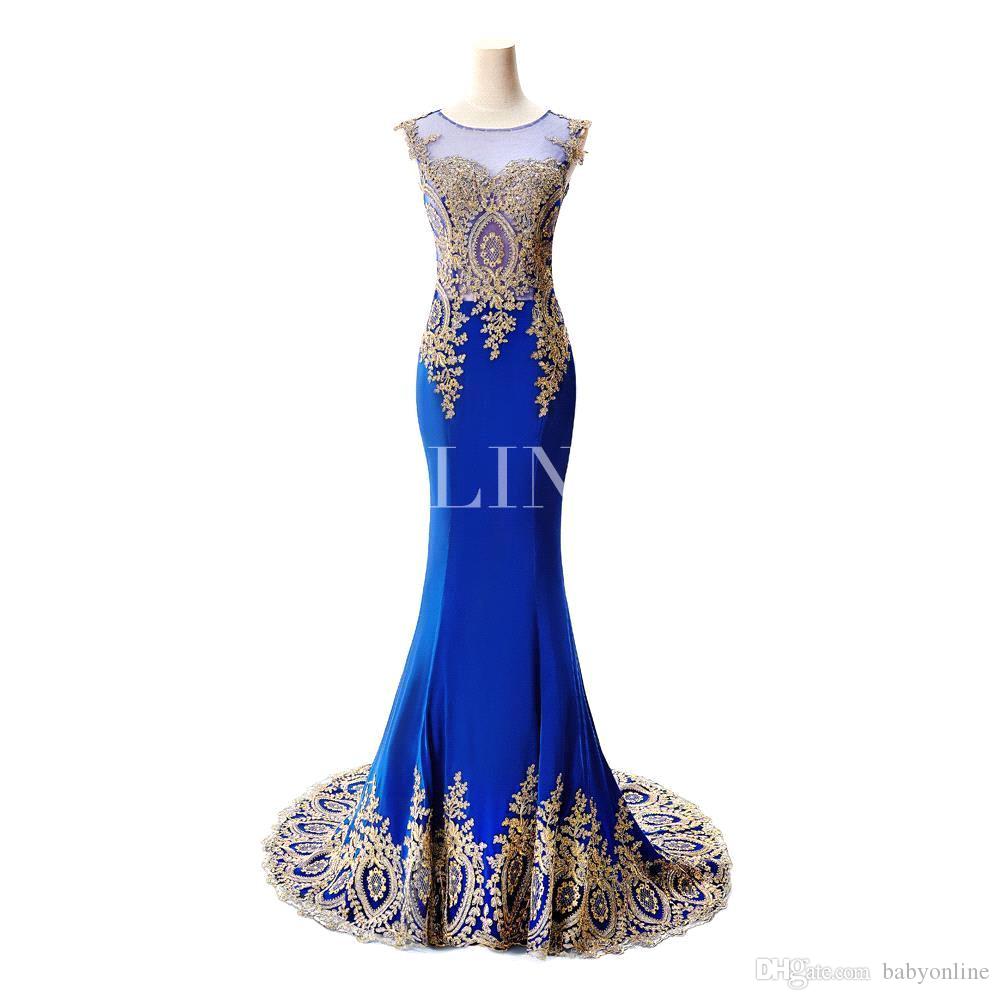 Sexy Sheer Lace Mermaid Long Prom Dresses under 60 Elegant Royal Blue Evening Party Dresses Vestido de Festa Longo CPS234