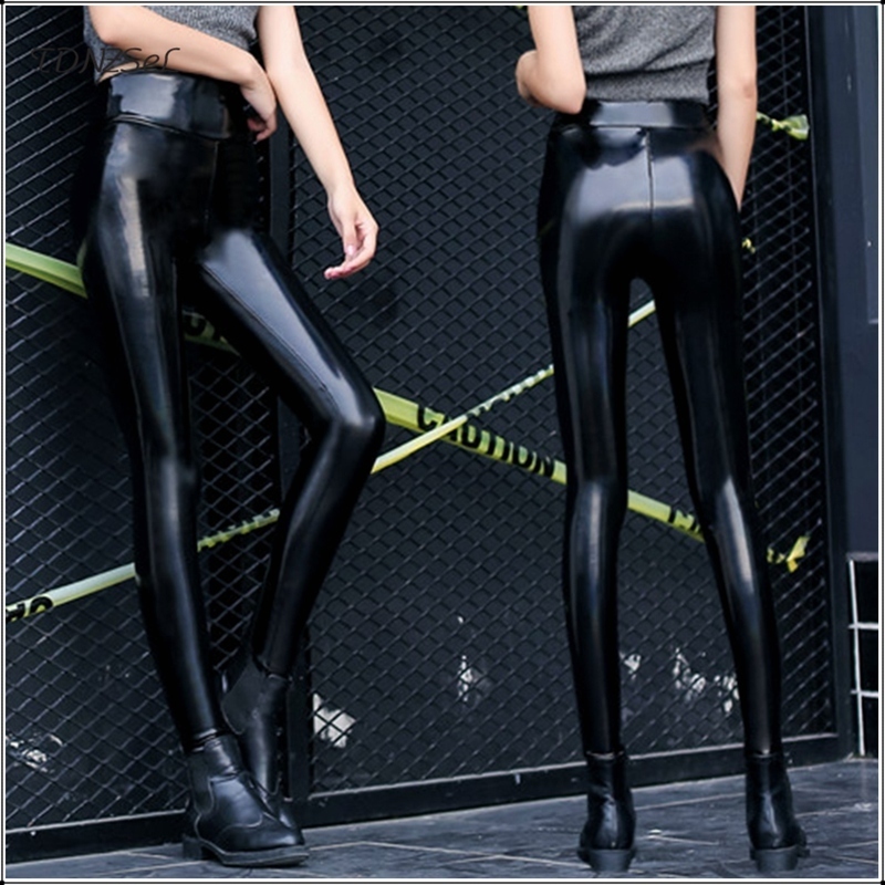 Sexy PU Patent Leather Pants Shiny Leather Pencil Pants Women Black Latex Girls Slim Skinny Trousers Female Soft Warm Legging T200113