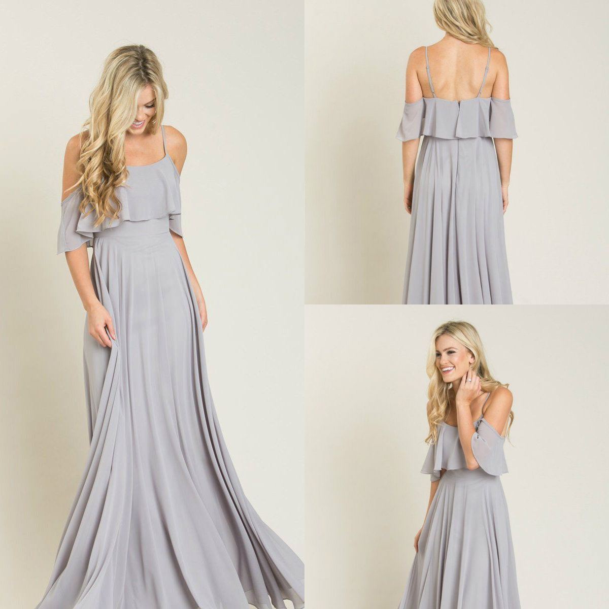 2019 Hot Cheap Bridesmaid Dresses Chiffon Skirt Grey Prom Dresses Bridesmaid A Line Evening Party Gowns