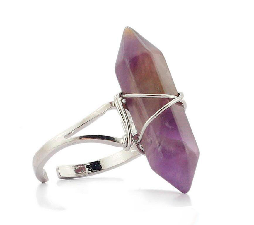 NEW Hexagonal Prism Rings Gemstone Rock Natural Crystal Quartz Healing Point Chakra Stone Charms Opening Rings for Women Men Wholesale