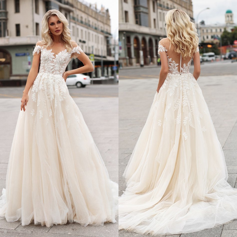 Bohemain A Line Wedding Dresses Sheer Jewel Neck Lace Appliques Wedding Dress Backless Sweep Train Bridal Gowns robes de mariée, Sage
Bohemain A Line Wedding Dresses Sheer Jewel Neck Lace Appliques Wedding Dress Backless Sweep Train Bridal Gowns robes de mariée, Sage