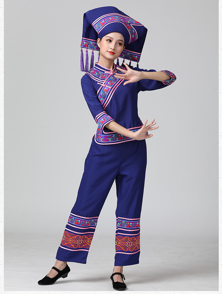 HuNan tujia miao Outfit Hat + Jacket + Pants Guangxi zhuang Garment minority dance dress Lady Enthnic Vacation party costume