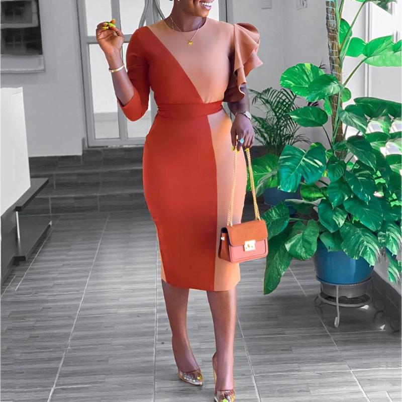 Contrast Color Ruffle Women Office Dress Patchwork Elegant Cocktail Party Dresses African Ladies Bodycon Vestidos de fiesta, Orange
Contrast Color Ruffle Women Office Dress Patchwork Elegant Cocktail Party Dresses African Ladies Bodycon Vestidos de fiesta, Orange