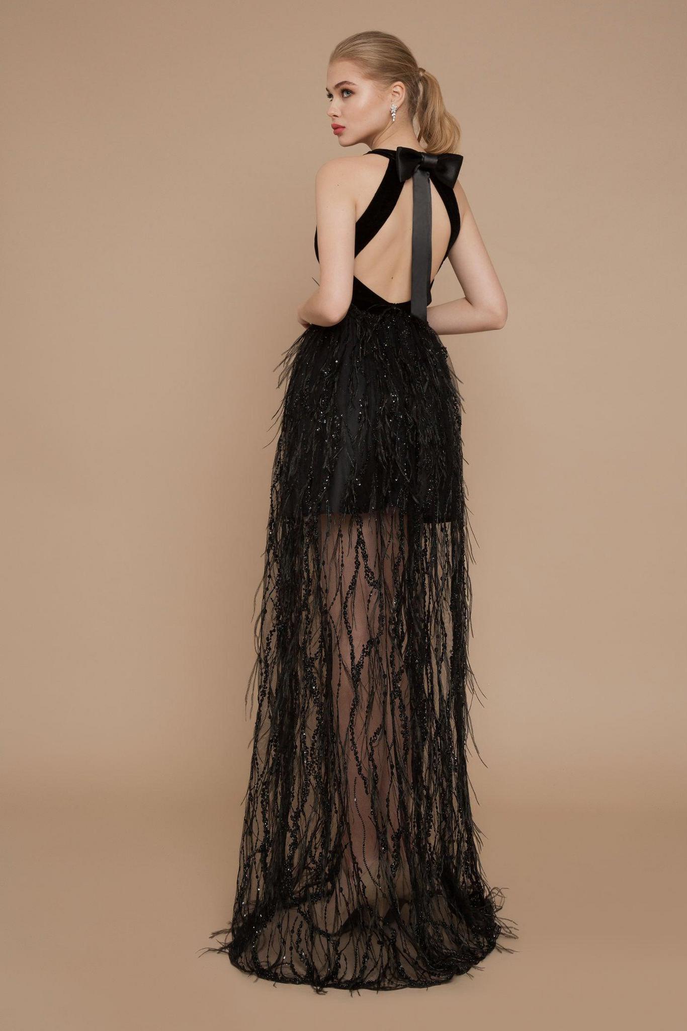 2020 Black Feather Prom Dresses Jewel Neck A Line Beading Illusion Evening Gowns Sweep Train Formal Party Second Gowns