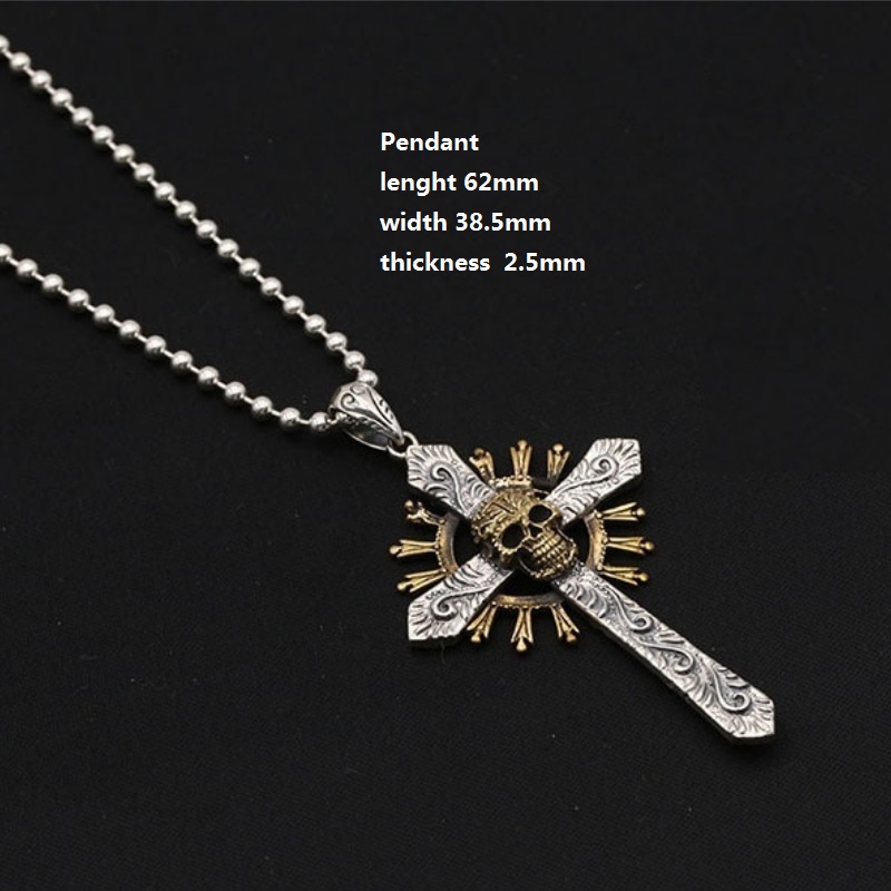 925 sterling silver vintage jewelry American European antique silver handmade punk style skull cross necklace pendants for men women