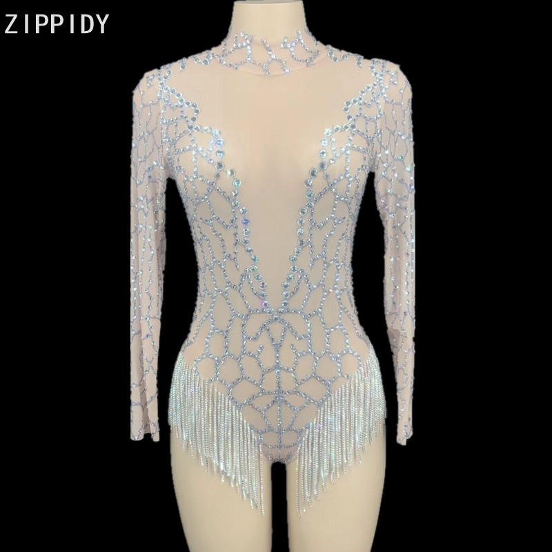 Silver Rhinestones Fringes Backless Transparent Net Bodysuit Women Dancer DS Wear Birthday Celebrate Outfit YOUDU, As pic
Silver Rhinestones Fringes Backless Transparent Net Bodysuit Women Dancer DS Wear Birthday Celebrate Outfit YOUDU, As pic