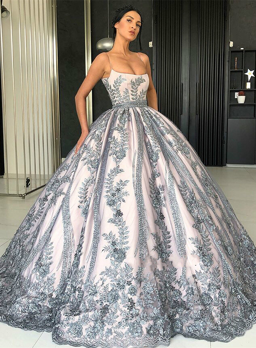 Blush Pink Prom Dresses With Silver Appliques Spaghetti Floor Length Ball Gown Luxury Evening Dress Custom Made Formal Occasion Gowns