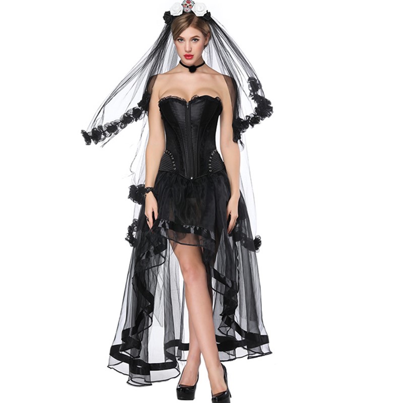 Women Elastic Waist Black Mesh Tulle Hi-lo Floor Length Long Swing Skirt for Burlesque Corset Top Perfect Halloween Outfit Skirts Plus Size