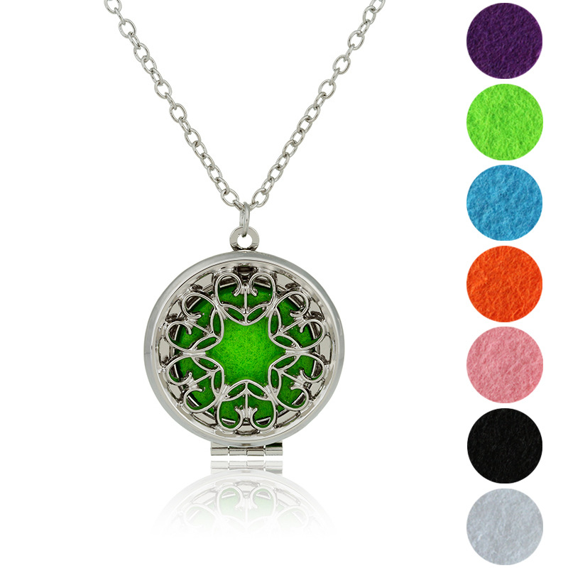 Copper Filigree Diffulser Locket Pendant Chain Necklace Essential Oil Fashion DIY Jewelry with 7 Refill Pads Fine Gifts for Women Wholesale