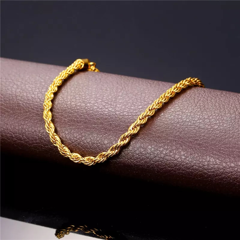 Real Gold Plated Stainless Steel Rope Chain Necklace for Men Women Gift TopBling Jewelry Accessories