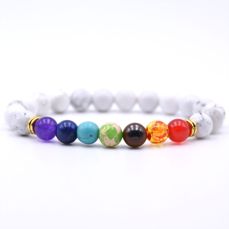 7 Chakra Planet Gemstone Bead Bracelet Men's Ms. Fused Rock Oil Diffusion Bangle Bracelet Yoga Beads Elastic Adjustable (Color)