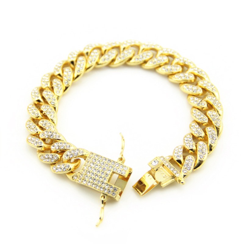 Hip Hop Bracelet Full Rhinestone Cuban Tennis Dance Rap Men Fashion Gold And Silver Jewelry width 12mm