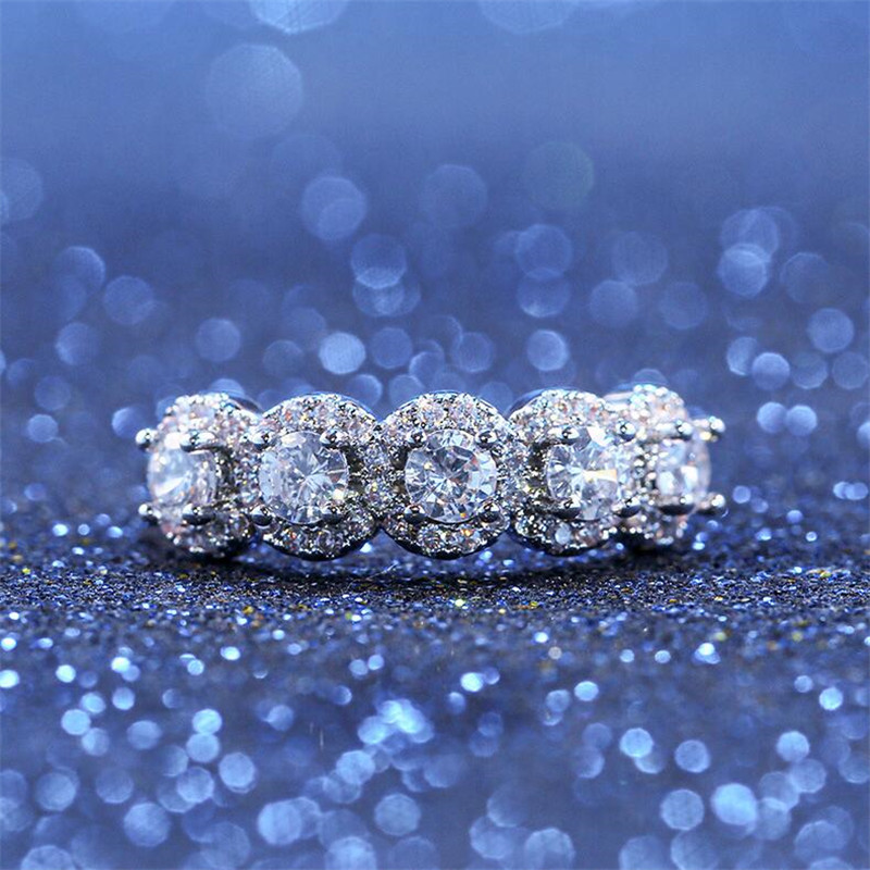 Top Selling Vintage Fashion Jewelry 925 Sterling Silver&Rose Gold Fill Three Stone White Topaz CZ Party Diamond Women Wedding Band Ring Gift