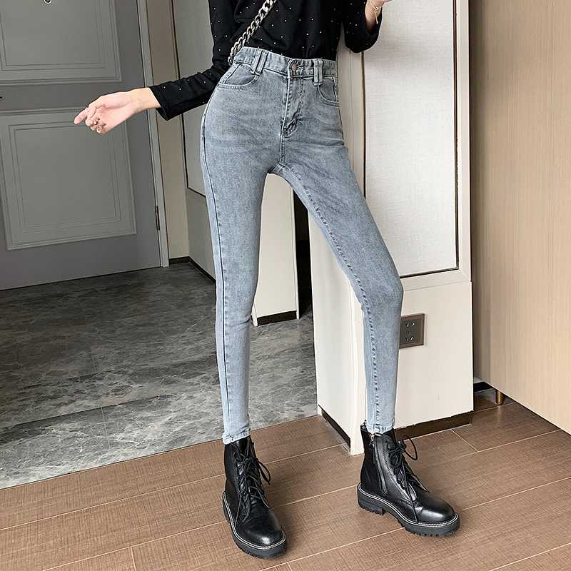 Skinny high waist jeans female 2020 spring new Women nine points pants thin feet pencil pants, Blue
Skinny high waist jeans female 2020 spring new Women nine points pants thin feet pencil pants, Blue