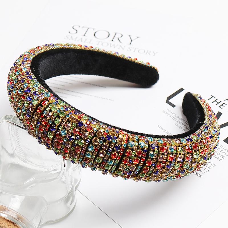 Colorful Baroque Full Crystal Headband For Women Luxury Shiny Padded Diamond Hairband Hair Accessories Drop