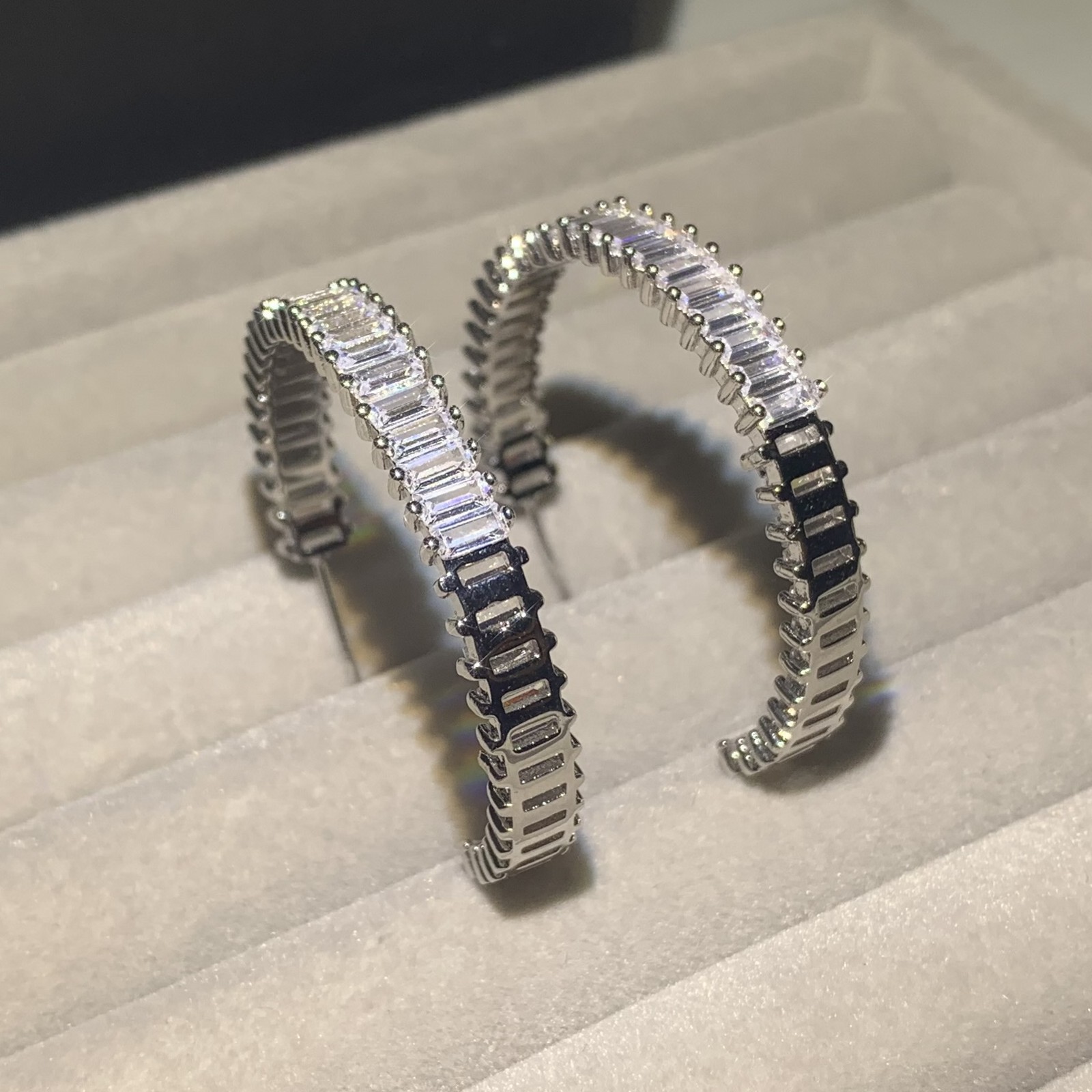 Sterg Sier Stud Earrings: Princess Cut Cubic Zirconia Semicircle Jewelry for Women