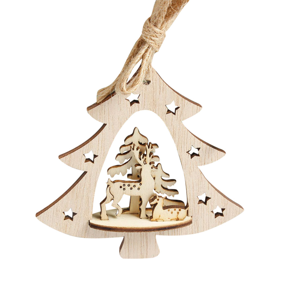 New Snowflake Wooden Embellishments Rustic Merry Christmas Tree Hanging Ornament Drop Pendant Xmas Decorations for Home