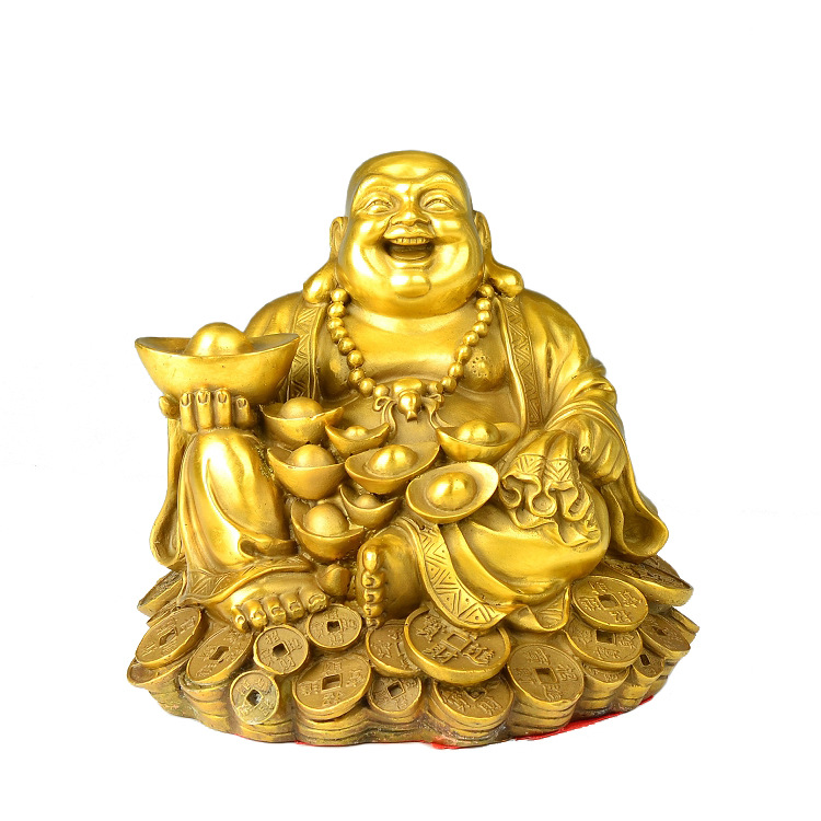 

Fengshui Statues Laughing Buddha on Coin Sculpture,Buddhism Maitreya Figure Figurine God of Wealth Statue,Lucky Decoration Home or Car Decor