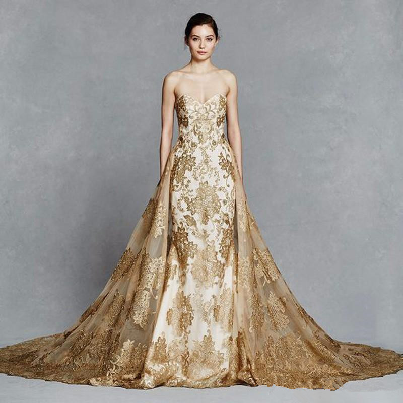 Gorgeous Overskirt Mermaid Wedding Dresses With Detachable Train Sweetheart Neck Lace Appliques Sweep Train Tulle Gold Chapel Bridal Gowns, Red
Gorgeous Overskirt Mermaid Wedding Dresses With Detachable Train Sweetheart Neck Lace Appliques Sweep Train Tulle Gold Chapel Bridal Gowns, Red