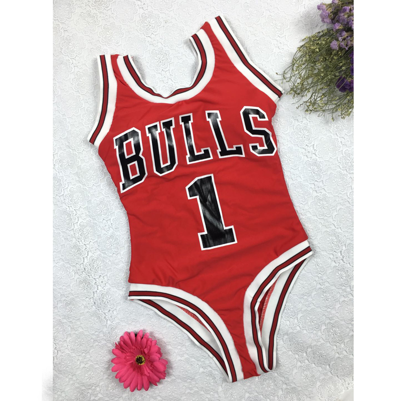 New Monokini Swimwear Women Bulls Bodysuit One Piece Letter Swimsuit Bikini Basketball Red Sports Jumpsuits Sexy Costume