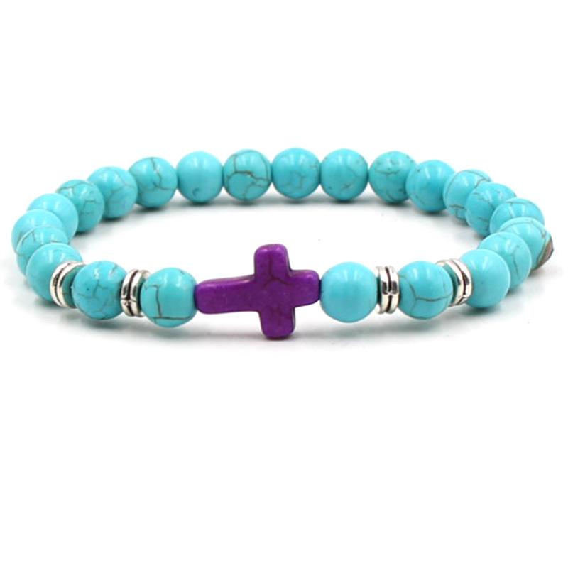 2019 New Unisex Fashion Cross Bracelet Multicolor Turquoise Natural Stone Beads Buddha Bangles For Lovers Gift