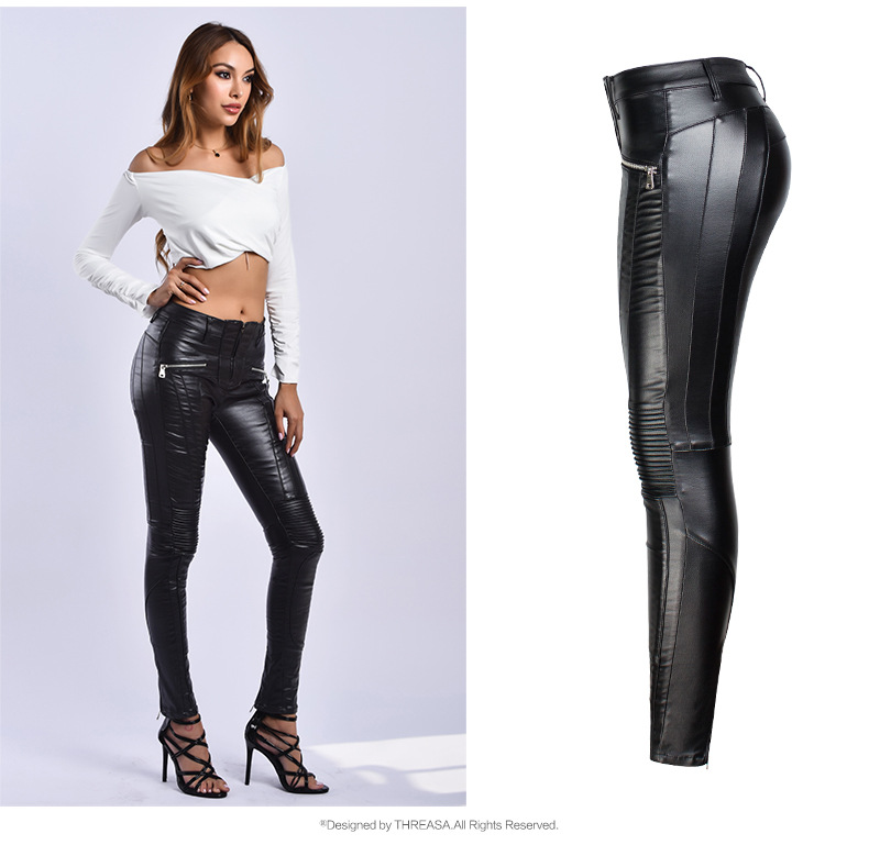 hot sale Winter Plus Size Stretch PU Leather Plush Pants For Women High Waist Joggers Womens Trousers Pencil Skinny Waisted Female Pants