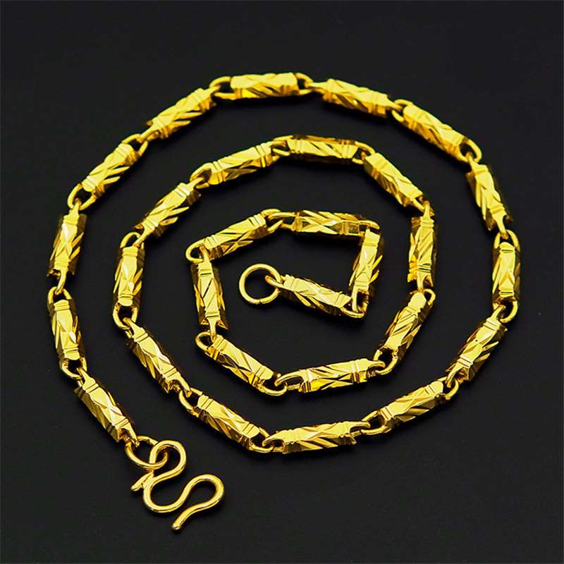 24K gold men039s 5mm hexagonal chain colorplated goldplated bamboo necklace Vietnam sand gold necklace