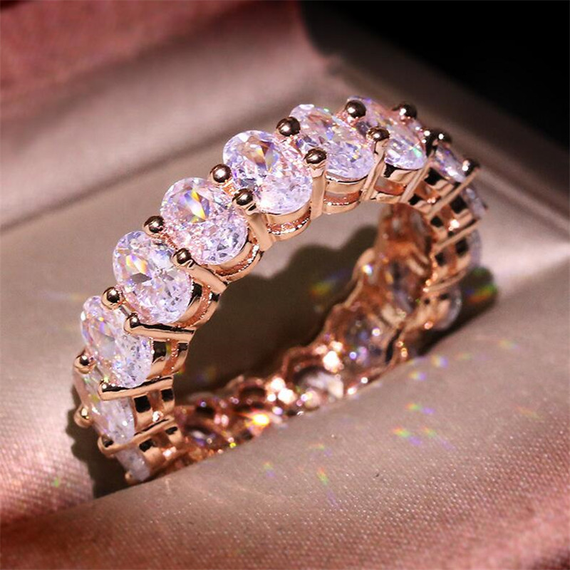 Three Color Stunning Hot Sell Fashion Jewelry 925 Sterling Silver&Gold Fill Oval Cut White Topaz CZ Diamond Women Wedding Bridal Ring Gift