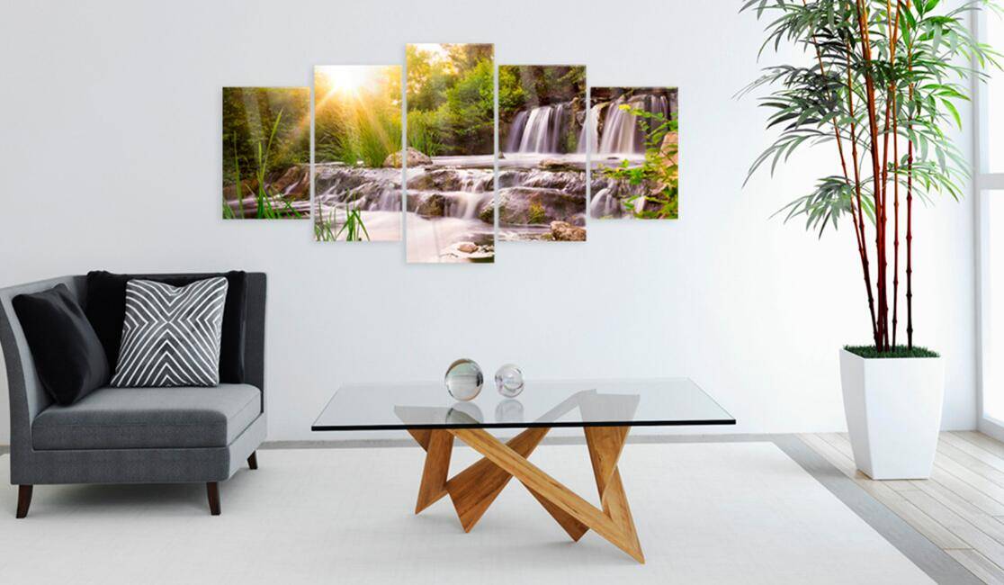(No Frame) Canvas Print Modern Nature Forest Waterfall Landscape Sunrise Trees Picture on Canvas for Home Decoration
