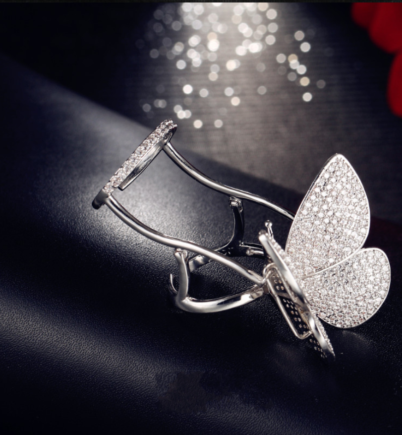 Choucong Sparkling Luxury Jewelry Internet celebrity 925 Sterling Silver Pave Full White Sapphire CZ Diamond Butterfly wings Women Ring Gift