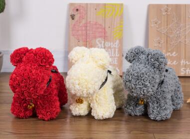 Artificial Rose Flower PE Rose Dog Cute Cartoon Dog Flower Girlgriend Present Wedding Party Decoration Valentine's Day Gift
