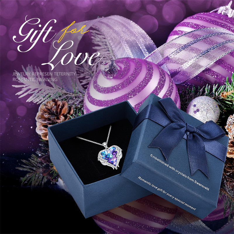 CDE Fashion Angel Wings Heart Shape Pendant Necklace with Amethyst Crystal for Women Fine Jewelry Valentine's Day Gifts CJ191210