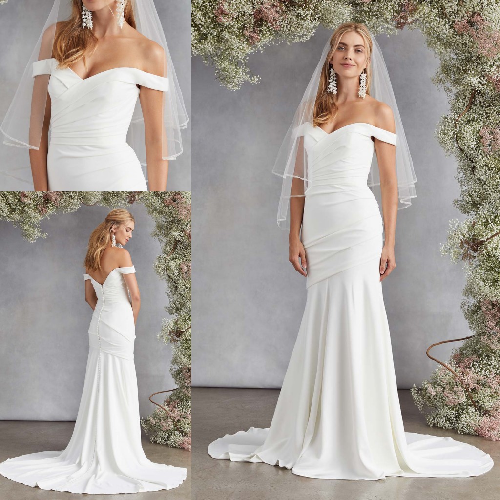 Elegant Mermaid Wedding Dresses Off Shoulder Sleeveless Ruched Chiffon Wedding Dress Sweep Train Vestidos De Novia, Champagne
Elegant Mermaid Wedding Dresses Off Shoulder Sleeveless Ruched Chiffon Wedding Dress Sweep Train Vestidos De Novia, Champagne