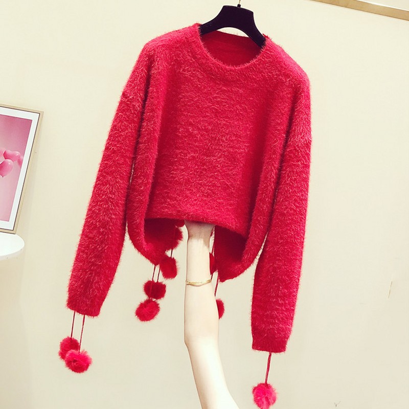 Fashion Tassel Ball Stitching Round Collar Long-sleeved Velvet Sweater Women' Fall/winter Knitted Jumper Pullover Lady Sweaters, Red
Fashion Tassel Ball Stitching Round Collar Long-sleeved Velvet Sweater Women' Fall/winter Knitted Jumper Pullover Lady Sweaters, Red