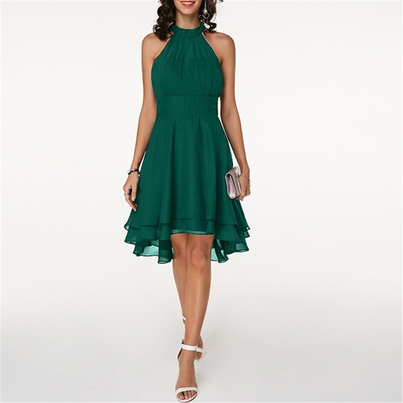 Wholesale-WEPBEL Women Dresses Ladies Wedding Party Halter Black Layered Cutout Back Sleeveless Chiffon Dress Plus Size S-5XL