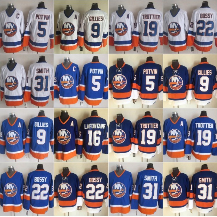 New York Islanders 5 Denis Potvin Jerseys 22 Mike Bossy 31 Billy Smith 9 Clark Gillies 19 Bryan Trottier 16 Pat LaFontaine 32 Steve Thomas, As pic
New York Islanders 5 Denis Potvin Jerseys 22 Mike Bossy 31 Billy Smith 9 Clark Gillies 19 Bryan Trottier 16 Pat LaFontaine 32 Steve Thomas, As pic