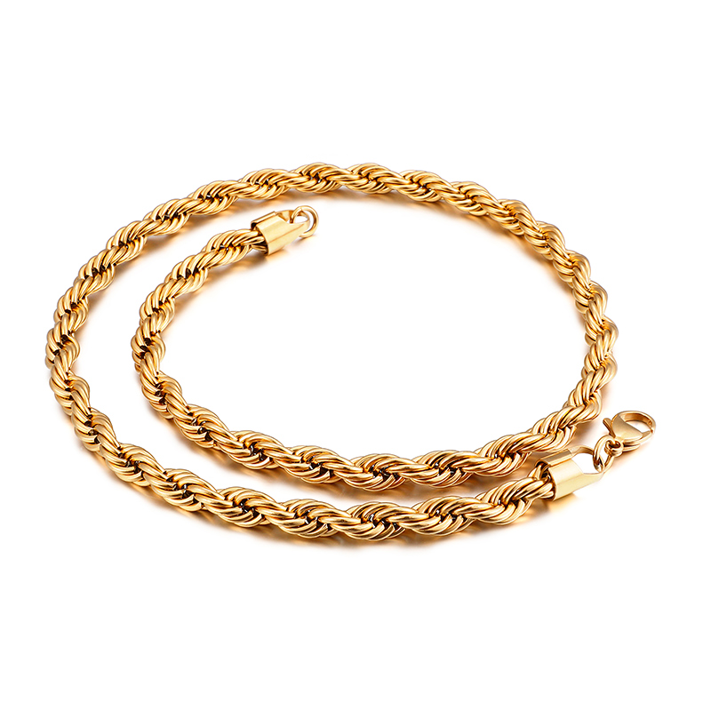 Real Gold Plated Stainless Steel Rope Chain Necklace for Men Women Gift TopBling Jewelry Accessories