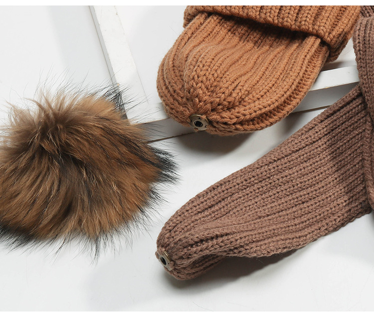 Fashion-And Scarf Sets Kids Winter Real Fur Hat Detachable Solid Beanie Ski Cap Scarf Kit Xmas Party Hats JJ19916